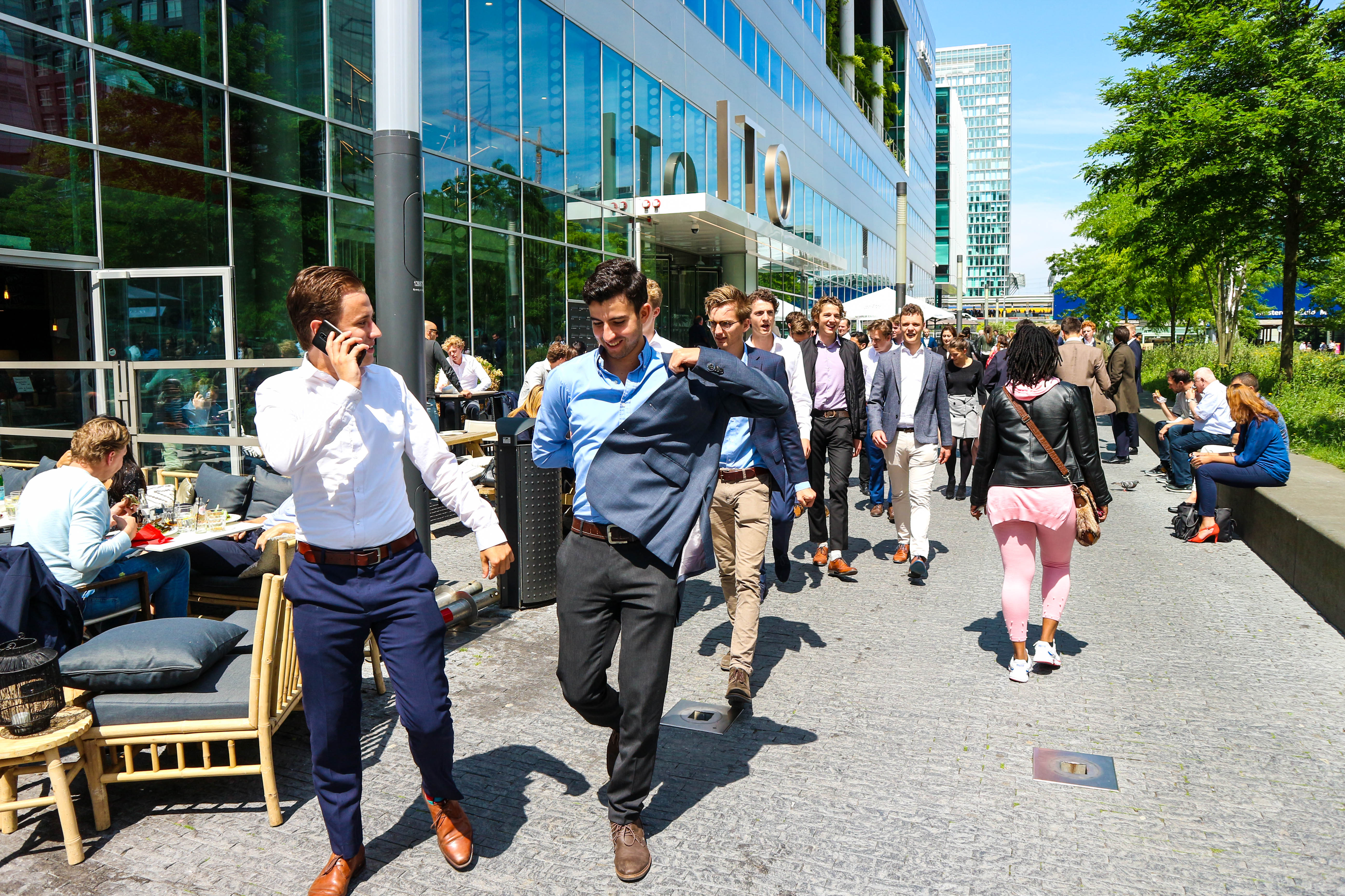 Students walking out of company